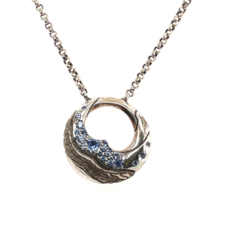 JOHN HARDY LAHAR BLUE SAPPHIRE 16-18 NECKLACE WITH 2MM ROLO CHAIN; SILVER