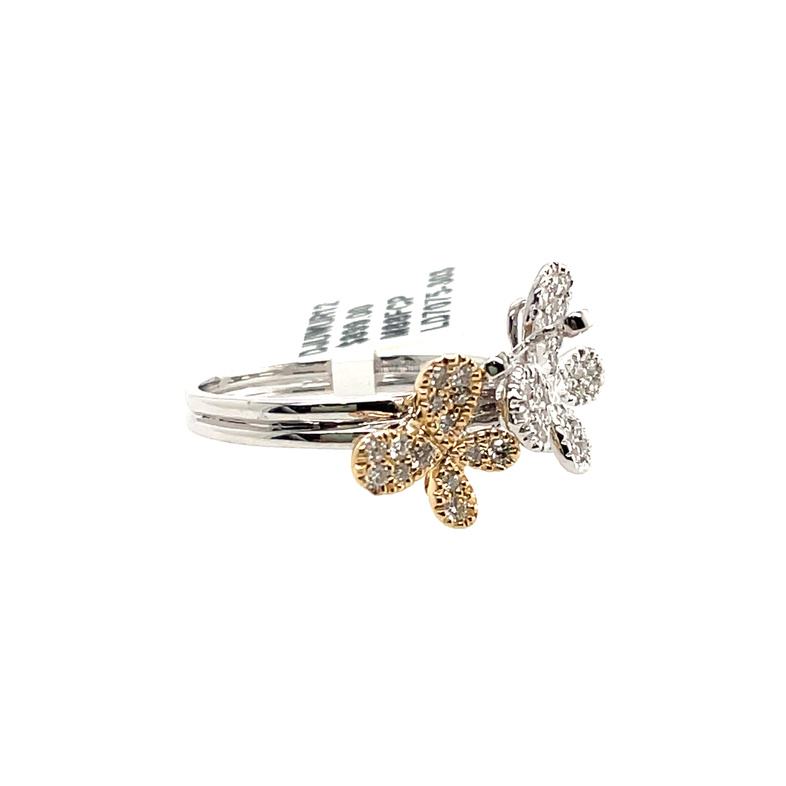 0.39CTW TWO-TONE DOUBLE BUTTERFLY RING CONTAINING: 46 ROUND DIAMONDS; 14KYW