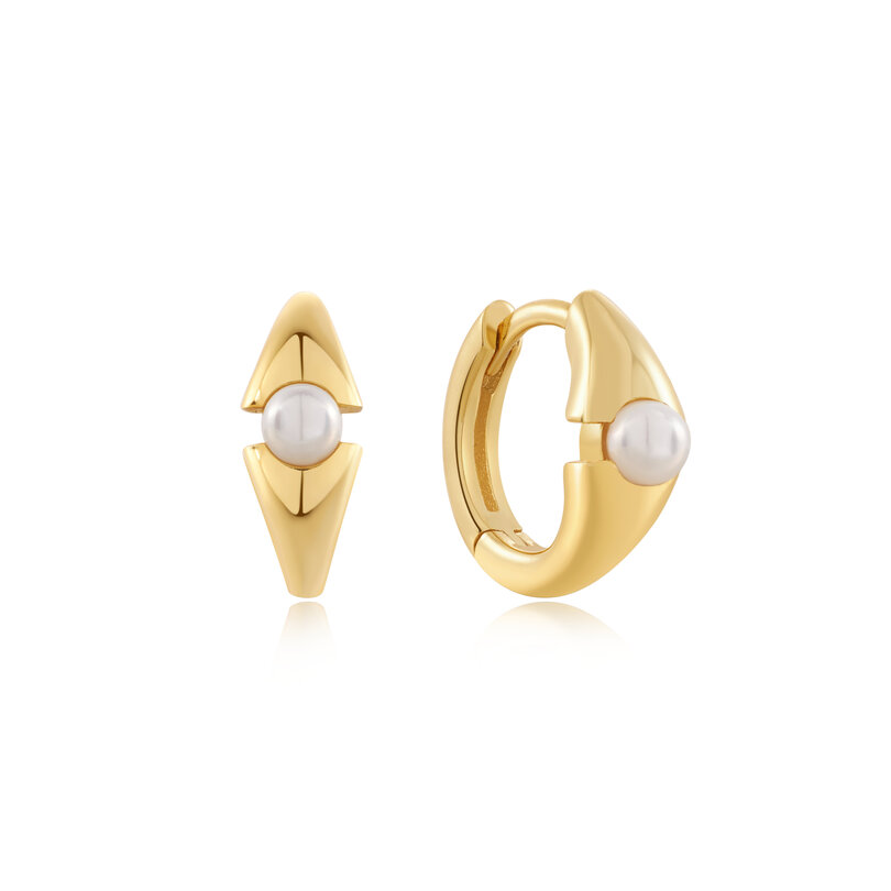 ANIA HAIE GOLD PEARL GEOMETRIC HUGGIE HOOP EARRINGS