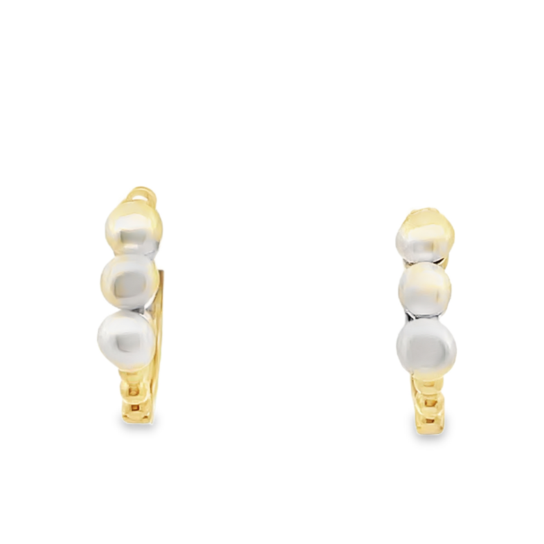 HUGGIE HOOP EARRINGS ACCENTED WITH 6 3MM FRESHWATER CULTURD PEARLS; 14KY