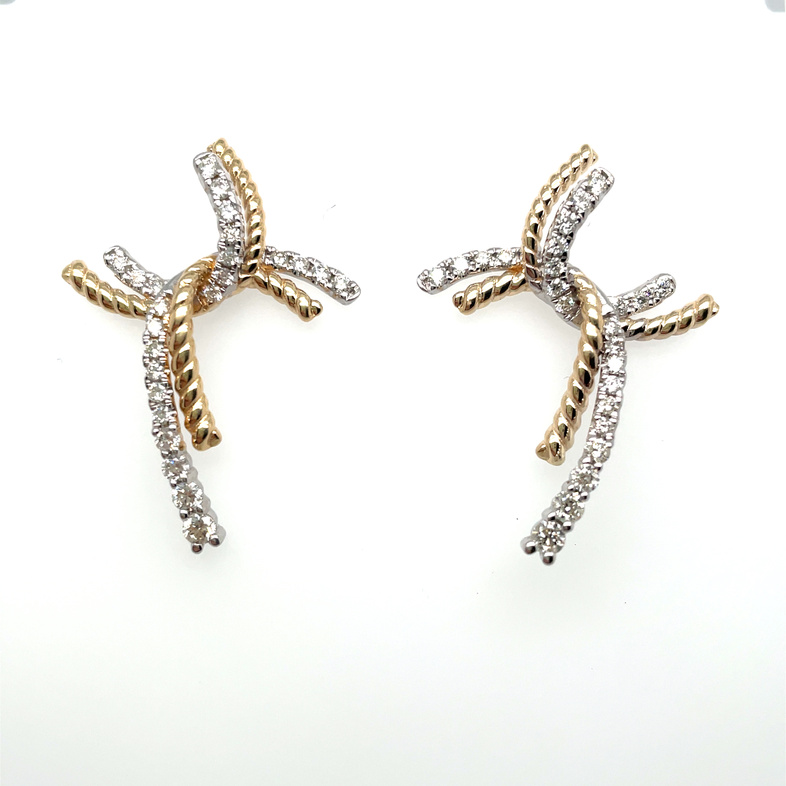 .65CTW DIAMOND + CABLE CENTER TWIST X EARRINGS CONTAINING: 24 ROUND PRONG-SET DIAMONDS; I; SI1; 14KYW