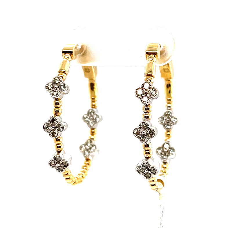0.48CTW TWO TONE HOOP EARRINGS CONTAINING: 20 ROUND DIAMONDS; 14KWY