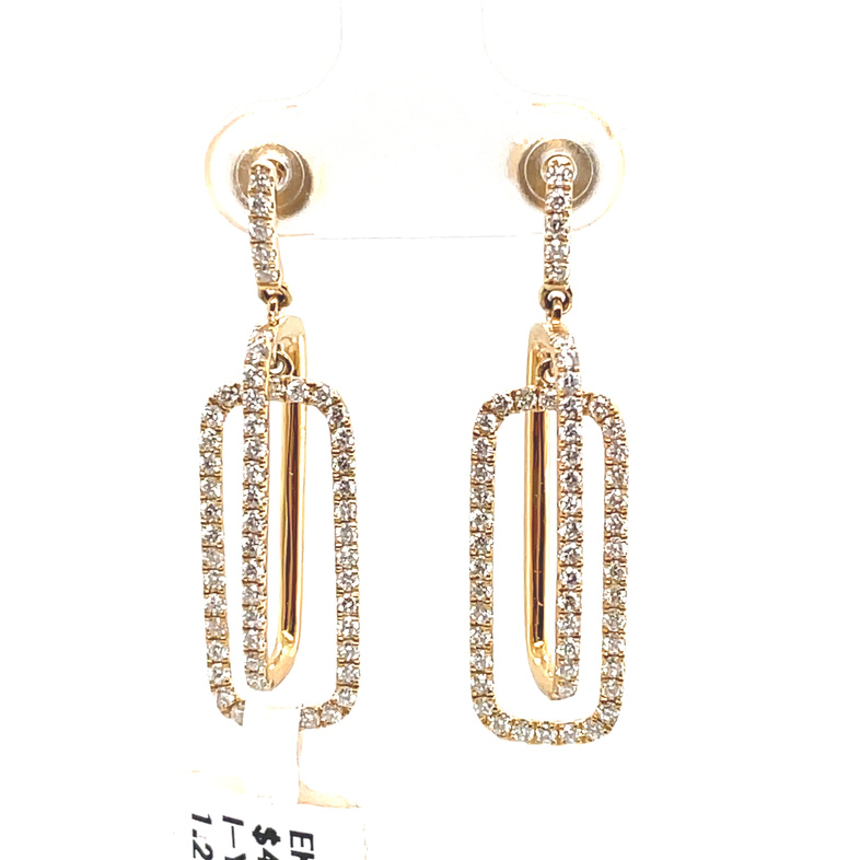 1.27CTW DOUBLE RECTANGLE DANGLE EARRINGS CONTAINING: 116 ROUND DIAMONDS; 14KY