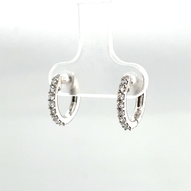 SUPER MAN MADE CREATED 1/3CTW OVAL HUGGIE HOOP EARRINGS CONTAINING: 16 ROUND PRONG-SET DIAMONDS; 14KW