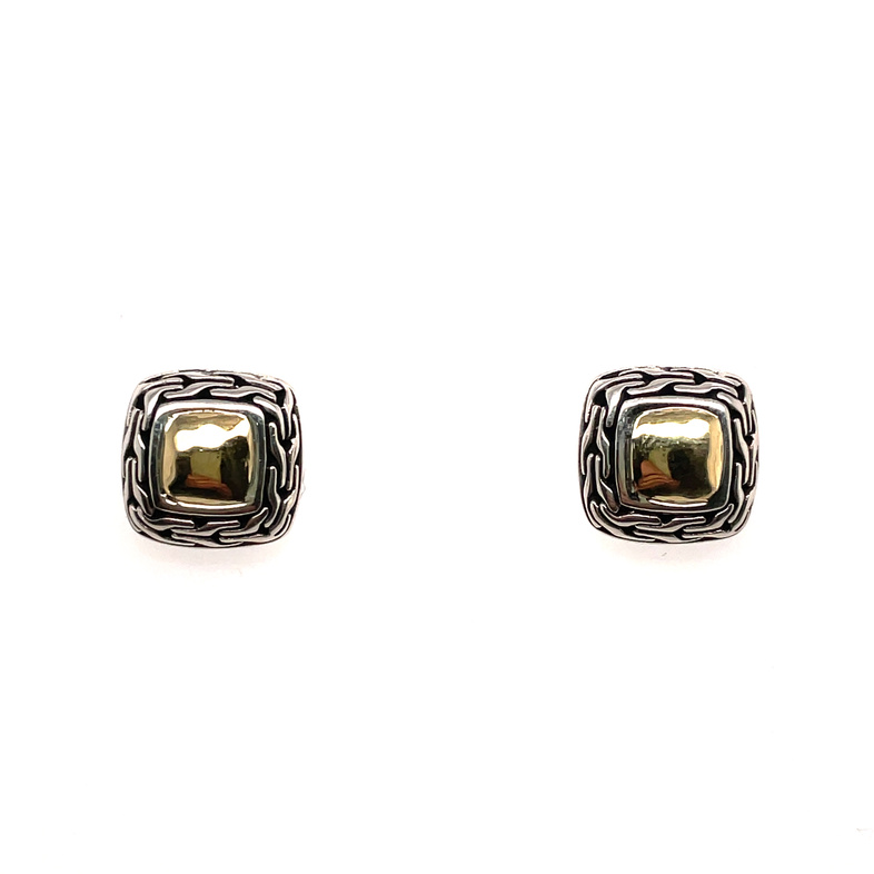 JOHN HARDY CLASSIC CHAIN HAMMERED GOLD & SILVER HERITAGE 12MM STUD EARRINGS; SILVER/18KY