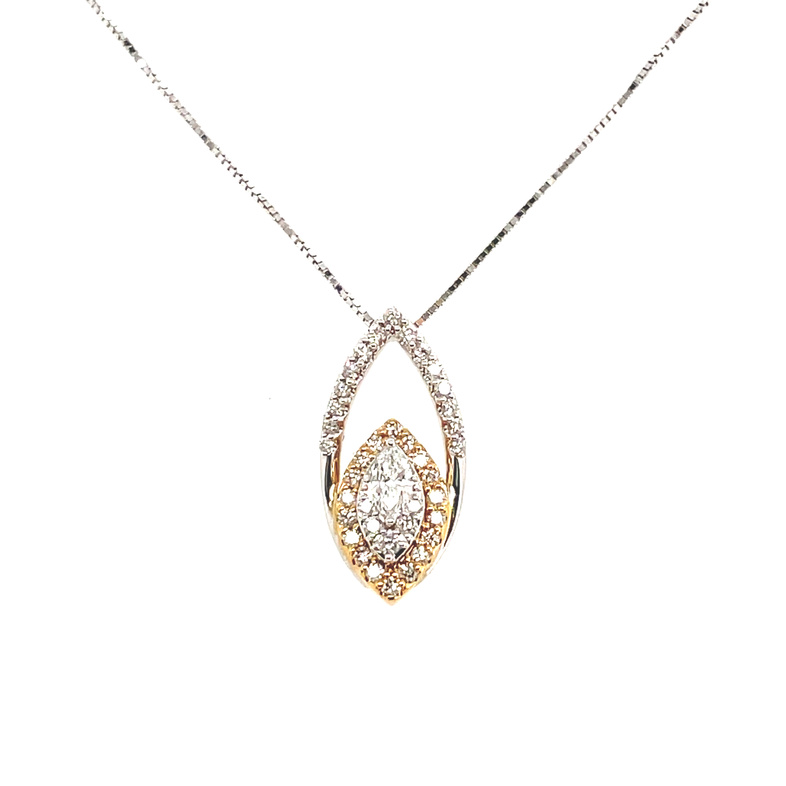 1/3CTW TT MARQUISE IN MARQUISE PENDANT/CHAIN CONTAINING: 1 MARQUISE DIAMOND + 38 ROUND MELEE DIAMONDS; 14KWY BOX CHAIN INCLUDED