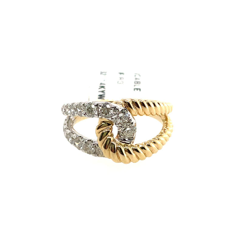 .92CTW DIAMOND/CABLE DOUBLE LOOP RING CONTAINING: 17 ROUND DIAMONDS; 14KYW