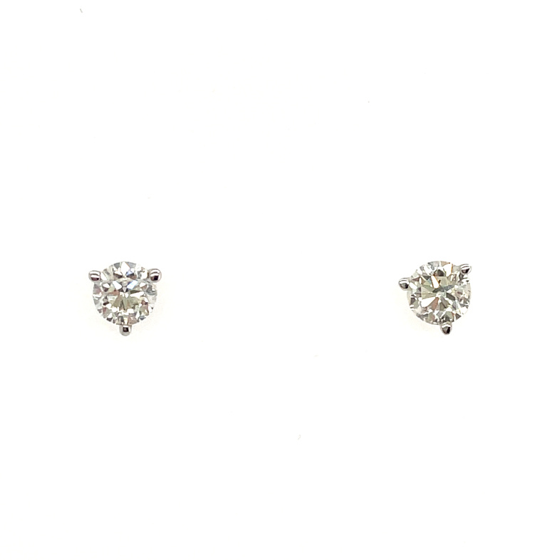 .96CTW ROUND DIAMOND 3-PRONG STUD EARRINGS; 14KW