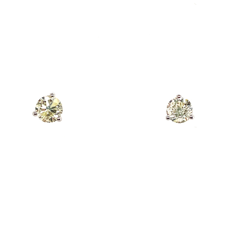 1.04CTW ROUND DIAMOND 3-PRONG STUD EARRINGS; 14KW