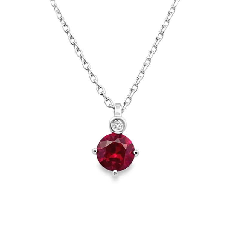 ELLE 6MM ROUND CREATED RUBY/.02CT CREATED ROUND DIAMOND PENDANT/CHAIN; SILVER CHAIN INCLUDED
