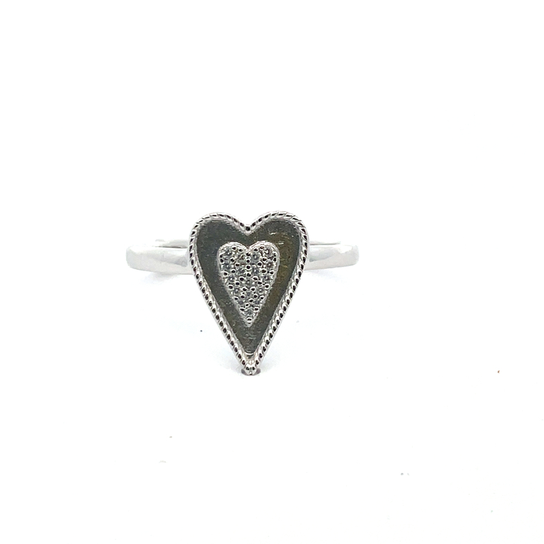ELLE PAVE CZ CENTER HEART RING; SILVER