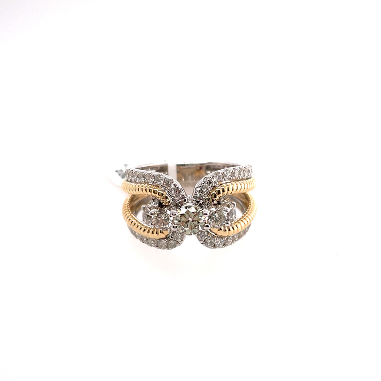 1.57CTW TWO-TONE DOUBLE-LOOP DIAMOND/CABLE RING CONTAINING: 45 ROUND DIAMONDS; 14KWY