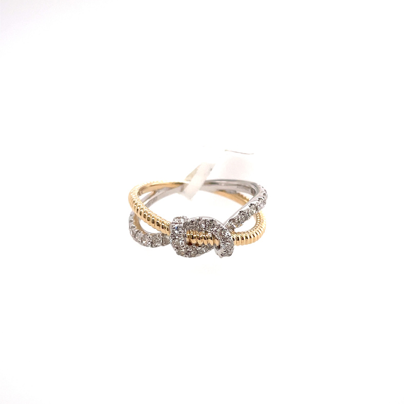 .53CTW TWO-TONE CROSSOVER DIAMOND RING WITH DOUBLE-LOOP CENTER CONTAINING: 28 ROUND DIAMONDS; 14KYW