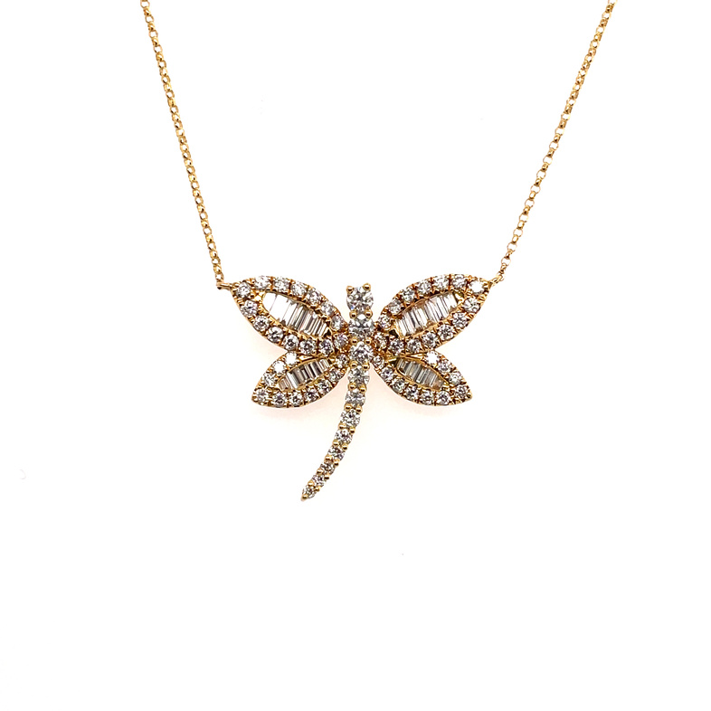 1.84CTW DIAMOND DRAGONFLY NECKLACE CONTAINING: 59 ROUND DIAMONDS; 1.29CTW; + 21 BAGUETTE DIAMONDS; .55CTW; 18KY