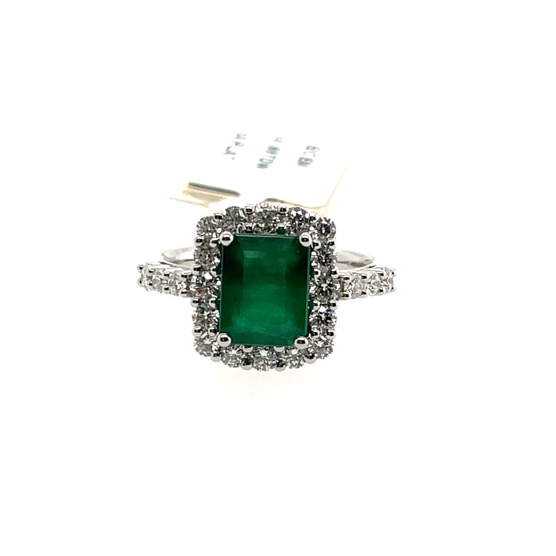 LE VIAN 2.88TGW EMERALD AND DIAMOND RING CONTAINING: 2.00CT EMERALD CUT EMERALD CENTER; + 22 ROUND HALO DIAMONDS; .88TDW; PLATINUM