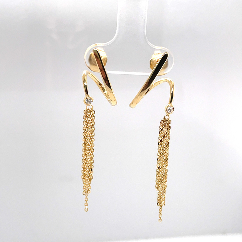 1/20CTW TWISTED WIRE/TASSEL EARRINGS CONTAINING: 2 ROUND DIAMONDS; 14KY