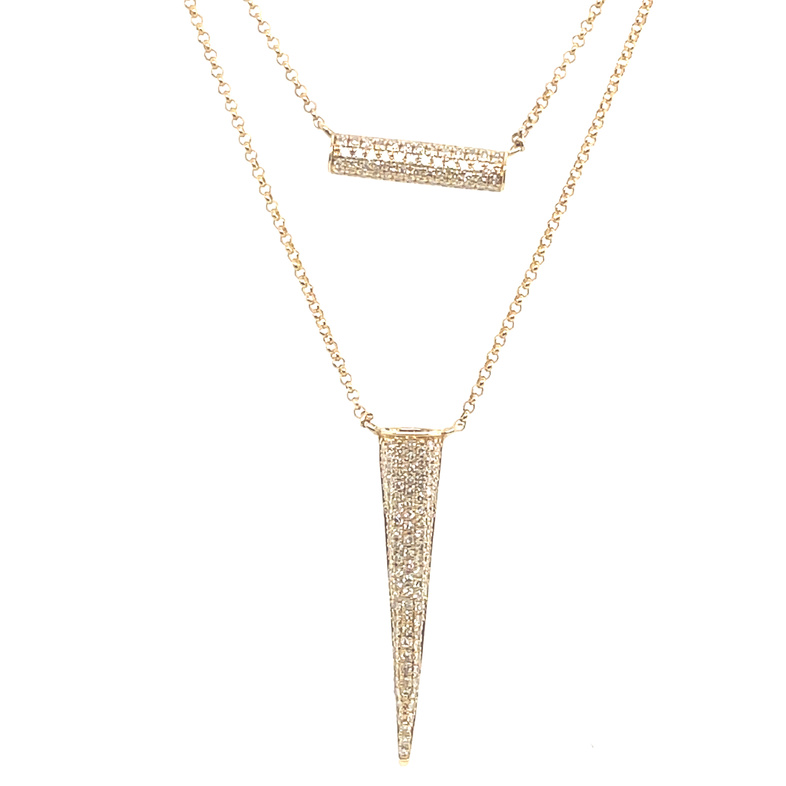 .47CTW DIAMOND PAVE CONE & BAR DOUBLE CHAIN NECKLACE CONTAINING: 174 ROUND DIAMONDS; 14KY
