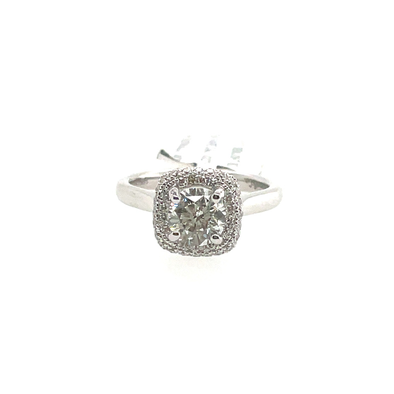 1.01CT GEMLIGHT 82 DIA; J-K; SI1-SI2; 68D PAVE SQUARE HALO ENGAGEMENT RING =.43CTW; 1.45CTW RING 14KW