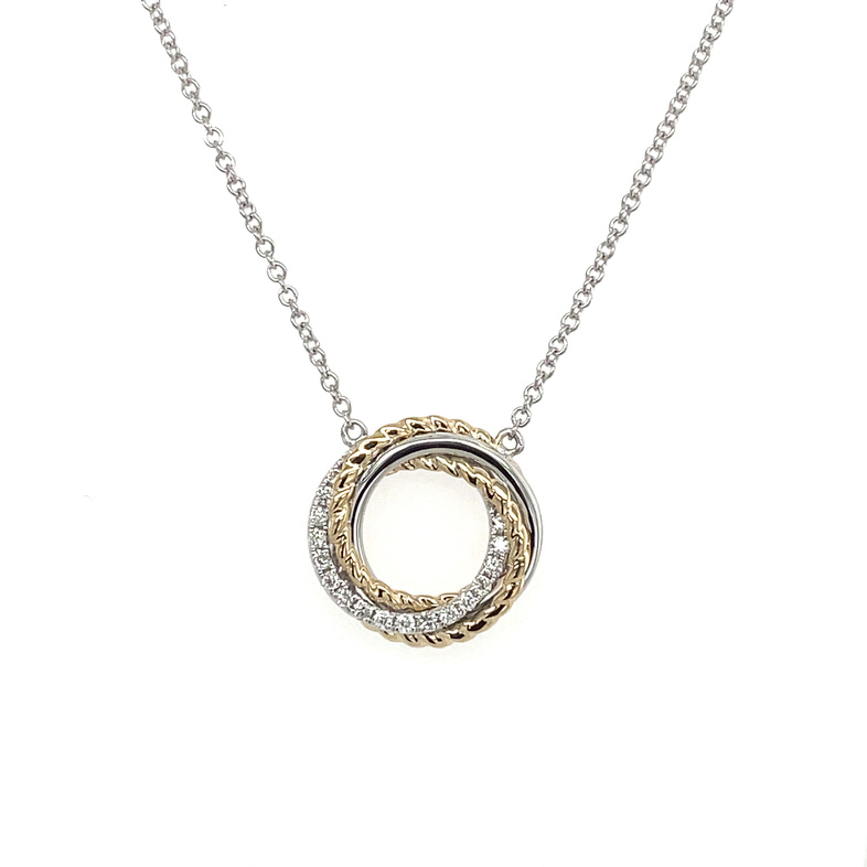 .15CTW DIAMOND/CABLE/POLISHED TWO-TONE CIRCLE NECKLACE CONTAINING: 19 ROUND DIAMONDS; 14KWY