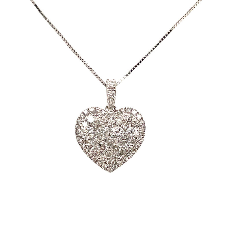 HEART CLUSTER PENDANT/CHAIN CONTAINING: 63 ROUND DIAMONDS; .87CTW; 14KW CHAIN INCLUDED