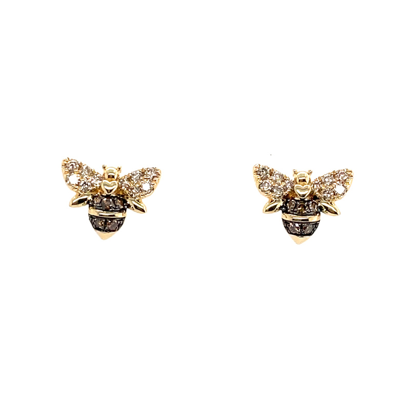 LE VIAN .52CTW BEE EARRINGS CONTAINING: 20 ROUND CHAMPAGNE DIAMONDS AND 10 ROUND CHOCOLATE DIAMONDS; 14KY
