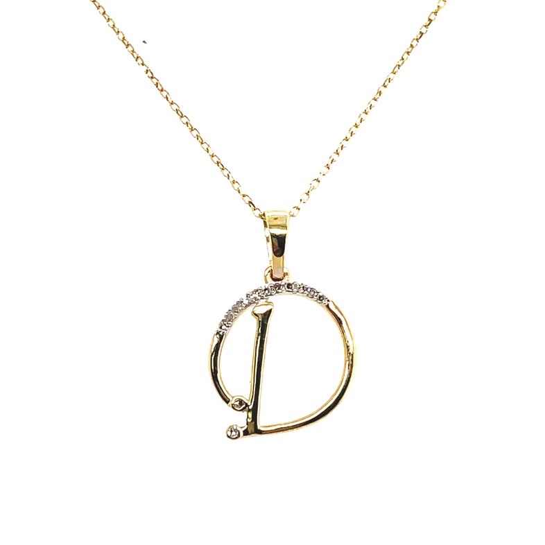 0.05CTW DIAMOND INITIAL D PENDANT/CHAIN CONTAINING: 13 ROUND DIAMONDS; 10KY CHAIN INCLUDED