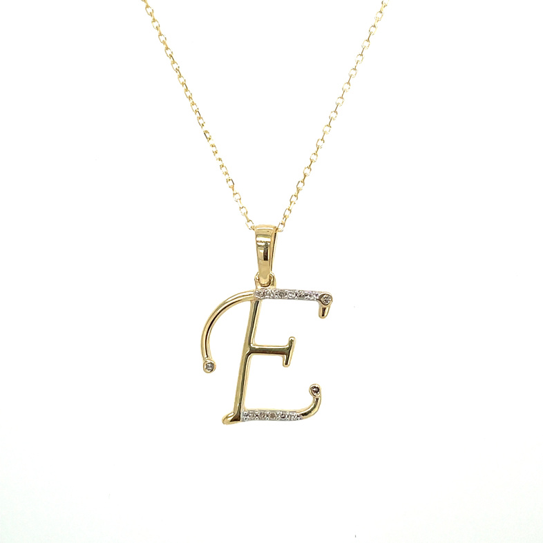 0.06CTW DIAMOND INITIAL E PENDANT/CHAIN CONTAINING: 14 ROUND DIAMONDS; 10KY CHAIN INCLUDED