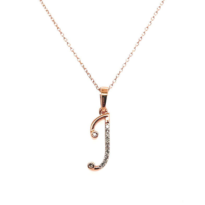 0.05CTW DIAMOND INITIAL J PENDANT/CHAIN CONTAINING: 12 ROUND DIAMONDS; 10KR CHAIN INCLUDED