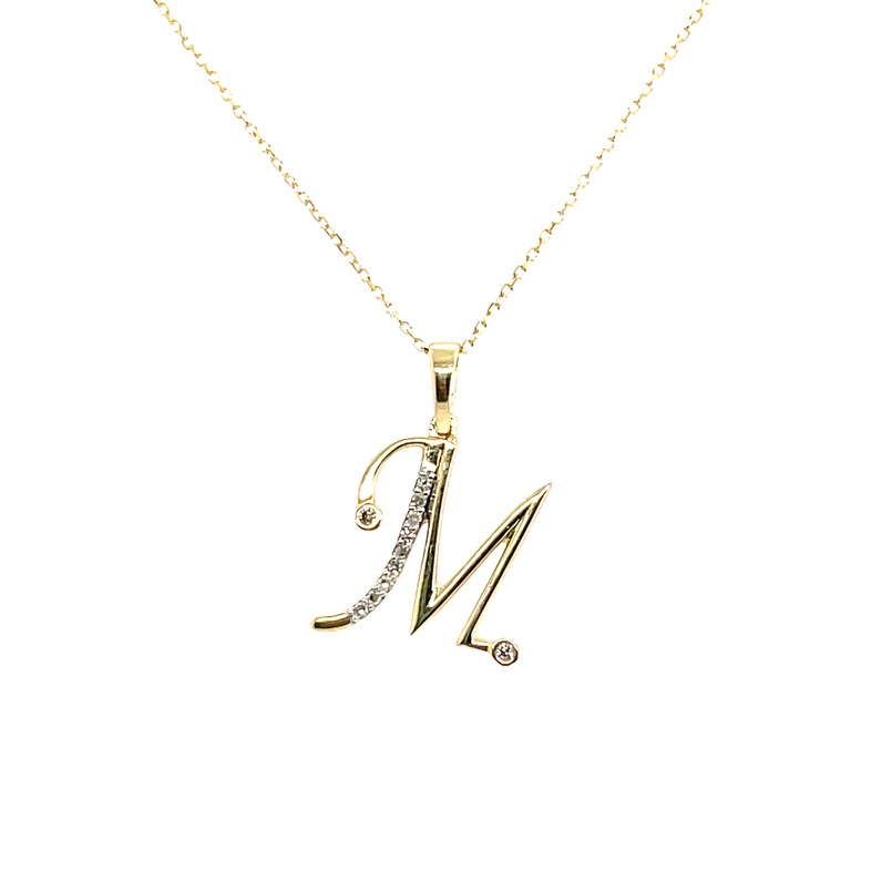 0.07CTW DIAMOND INITIAL M PENDANT/CHAIN CONTAINING: 11 ROUND DIAMONDS; 10KY CHAIN INCLUDED