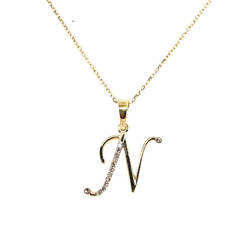 0.05CTW DIAMOND INITIAL N PENDANT/CHAIN CONTAINING: 13 ROUND DIAMONDS; 10KY CHAIN INCLUDED