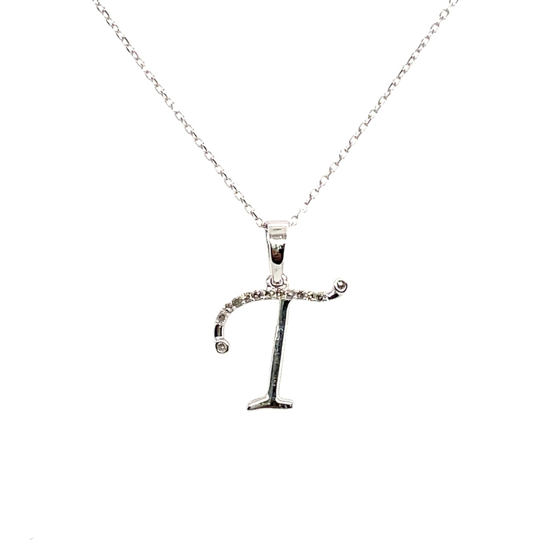 1/20 CTW INITIAL T DIAMOND PENDANT/CHAIN CONTAINING: 13 ROUND DIAMONDS; 10KW CHAIN INCLUDED