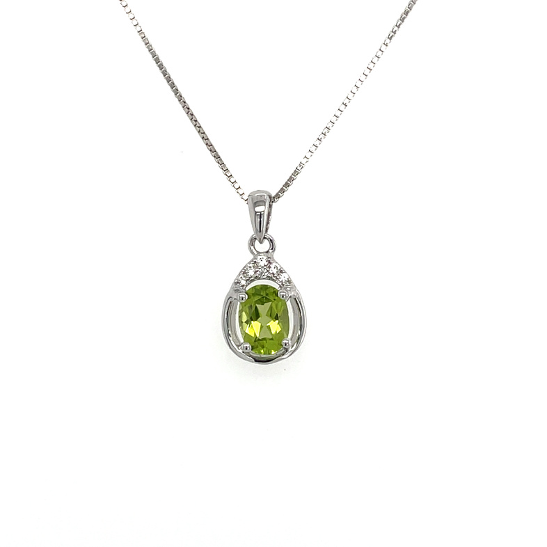 AUGUST OVAL PERIDOT/CZ PENDANT/CHAIN; SILVER CHAIN INCLUDED