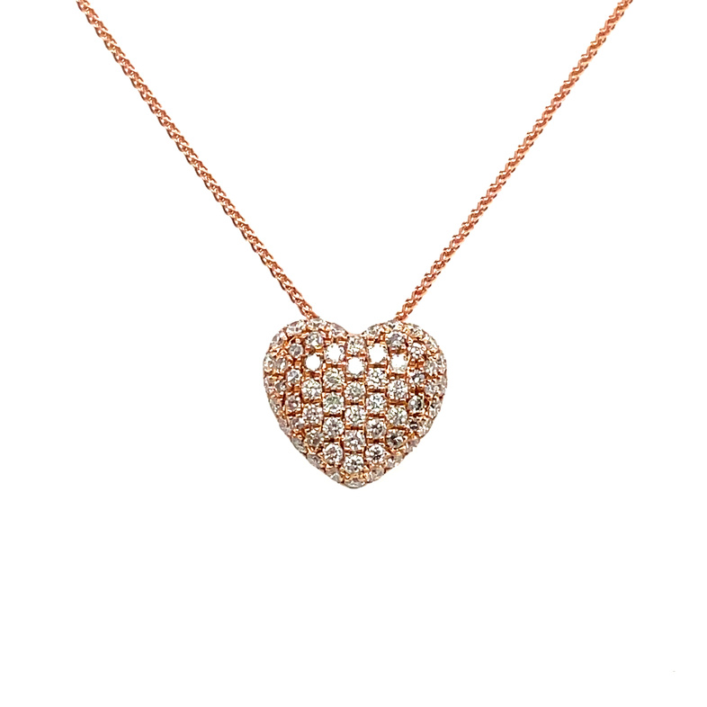 .41CTW PAVE DIAMOND HEART PENDANT/CHAIN CONTAINING: 61 ROUND DIAMONDS; 14K ROSE GOLD CHAIN INCLUDED