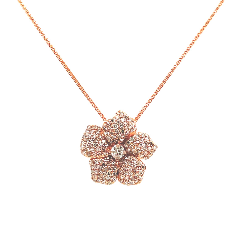 .53CTW DIAMOND PAVE FLOWER PENDANT/CHAIN CONTAINING: 145 ROUND DIAMONDS; 14K ROSE GOLD CHAIN INCLUDED