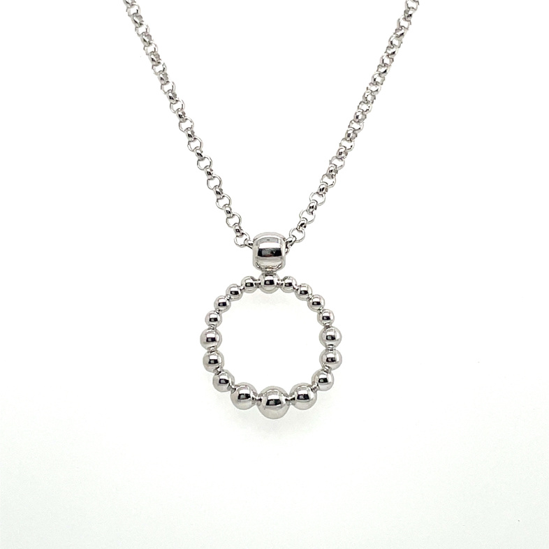 ELLE TAPERED BEAD CIRCLE PENDANT NECKLACE; SILVER