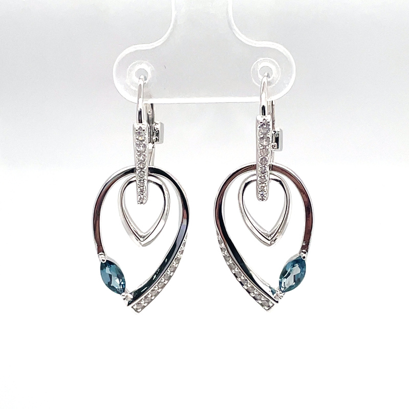 ELLE DOUBLE OPEN TEARDROP EARRINGS ACCENTED WITH MARQUISE LONDON BLUE TOPAZ/ROUND CZ; SILVER