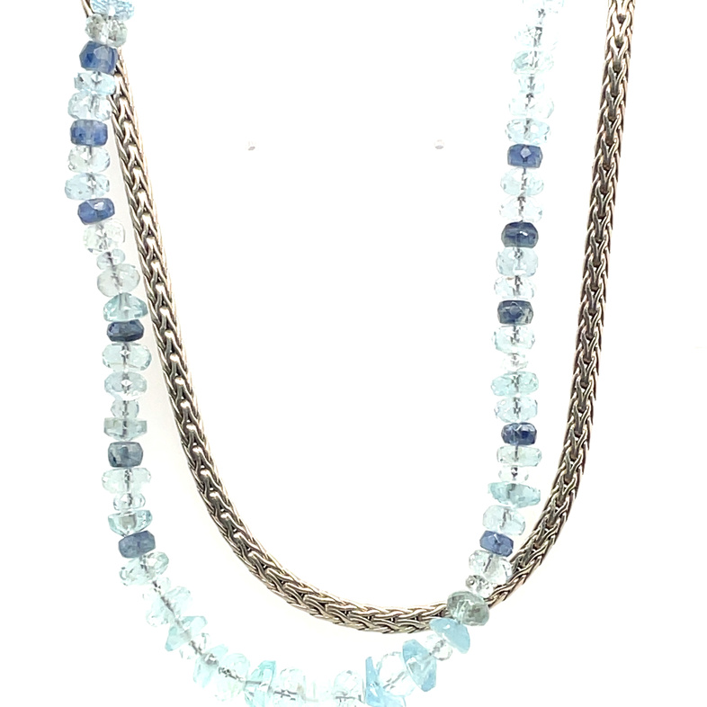 Asli Classic Chain Link Double Row Necklace in Silver, Gemstone