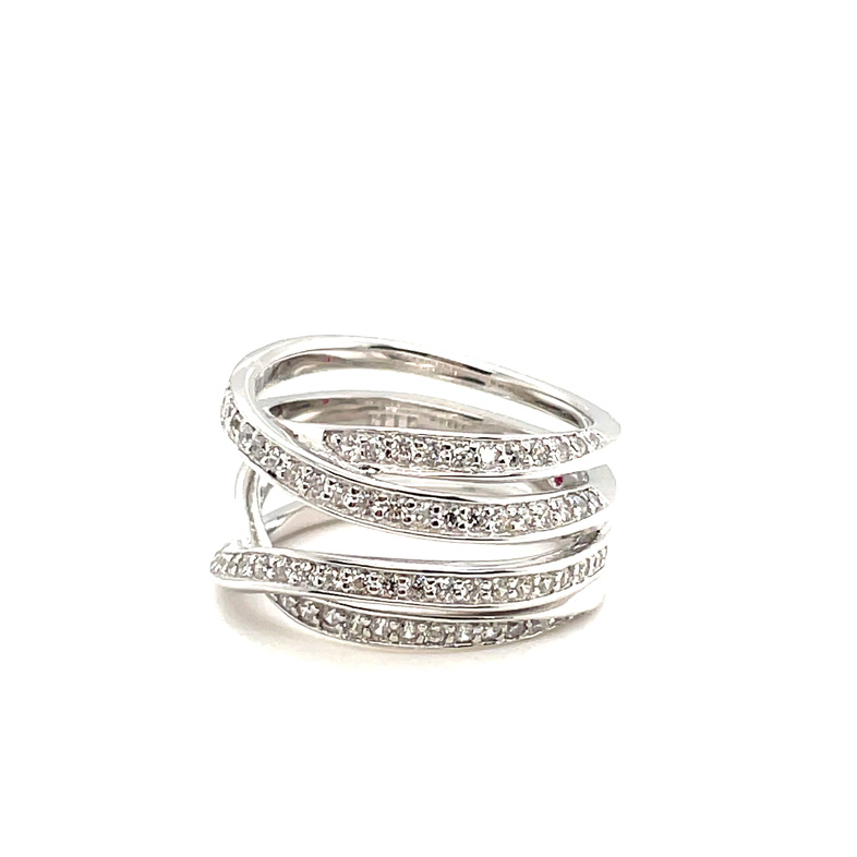 ELLE CZ 4-ROW CROSSOVER BAND RING; SILVER