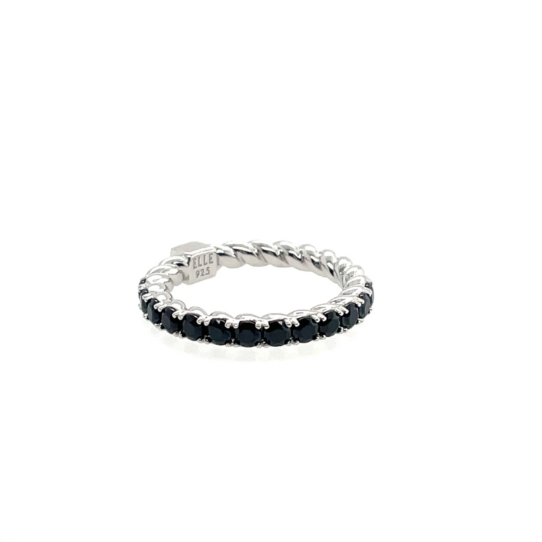 ELLE BLACK SPINEL CABLE BAND RING; SILVER