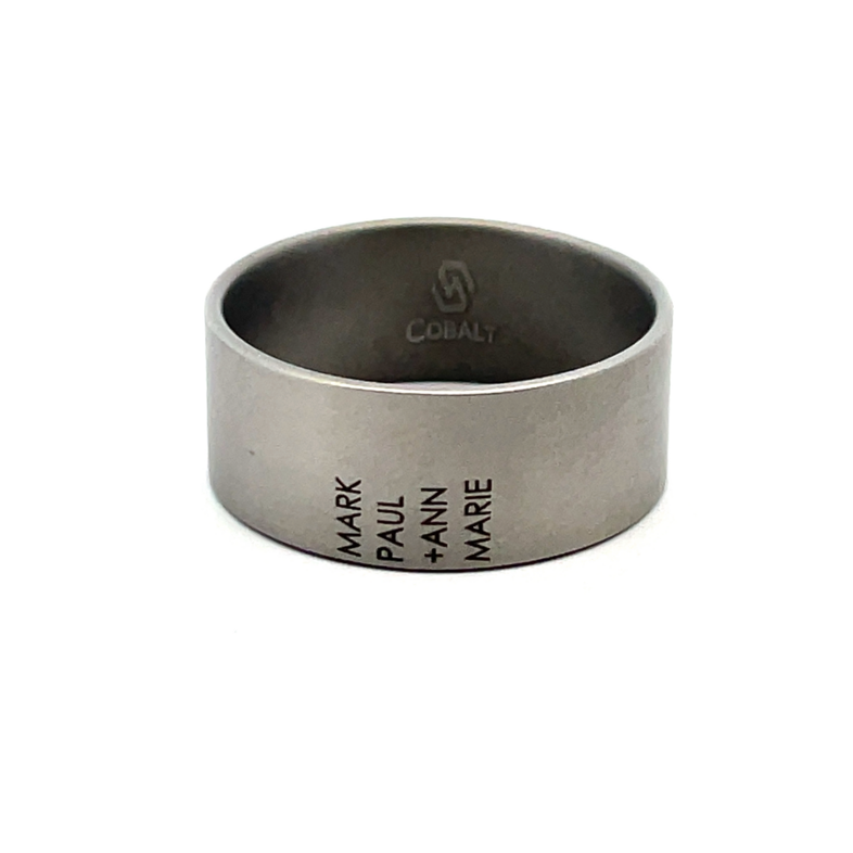 9MM COBALT FLAT MATTE BAND WITH NAMES ENGRAVING; SIZE 10