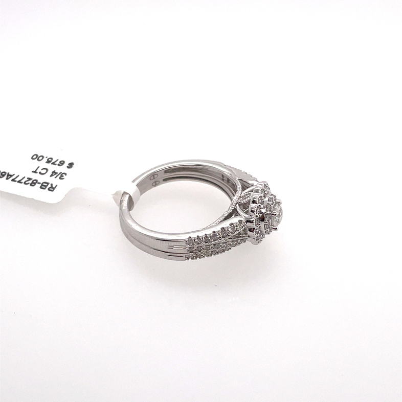 3/4CTW DIAMOND ROUND DOUBLE HALO 2PC WEDDING SET CONTAINING: 57 ROUND DIAMONDS ENGAGEMENT RING + 20 ROUND DIAMONDS BAND; 10KW