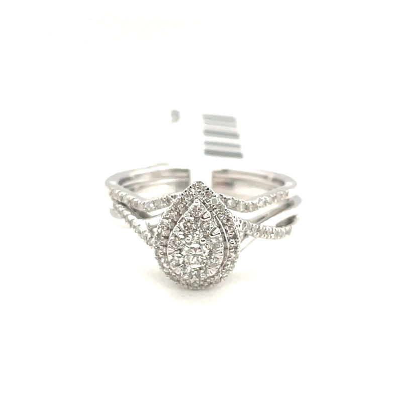 3/8CTW DIAMOND PEAR SHAPE CLUSTER CENTER 2PC WEDDING SET CONTAINING: 53 ROUND DIAMOND ENGAGEMENT RING +19 ROUND DIAMOND BAND; 10KW