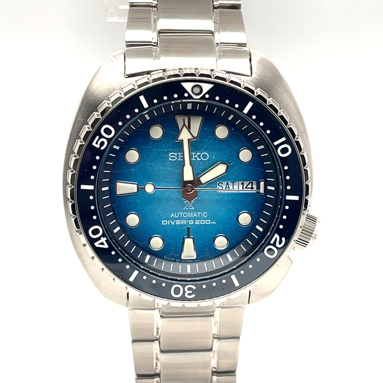 SEIKO PROSPEX 45MM BLUE PATTERENED DIAL STAINLESS STEEL CASE AND BRACELET ADDITIONAL BLUE SILICONE STRAP SRPH59