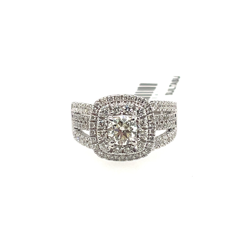 2.00CTW DIAMOND DOUBLE CUSHION HALO ENGAGEMENT RING CONTAINING: 3/4CT ROUND DIAMOND CENTER; + 96 ROUND DIAMONDS; 14KW