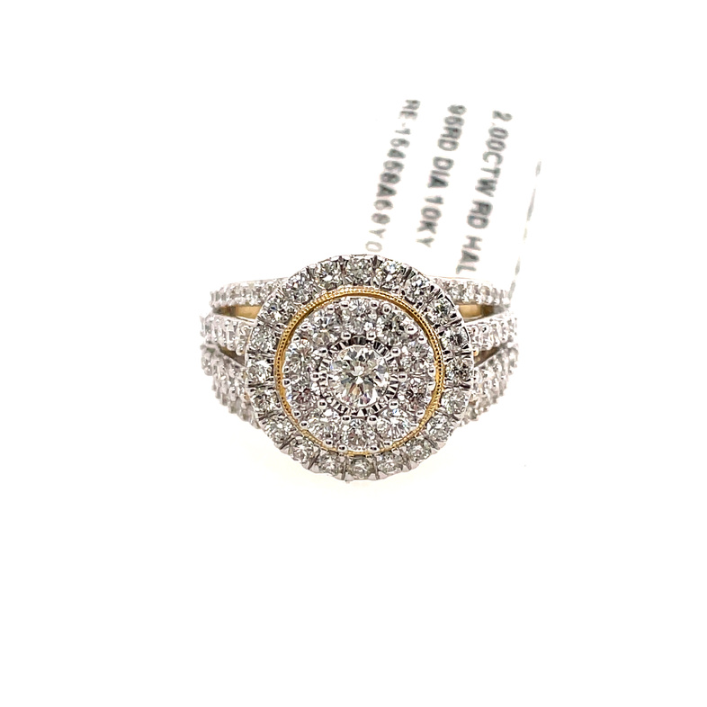 2.00CTW ROUND HALO CLUSTER RING 95RD DIAMONDS 10KY