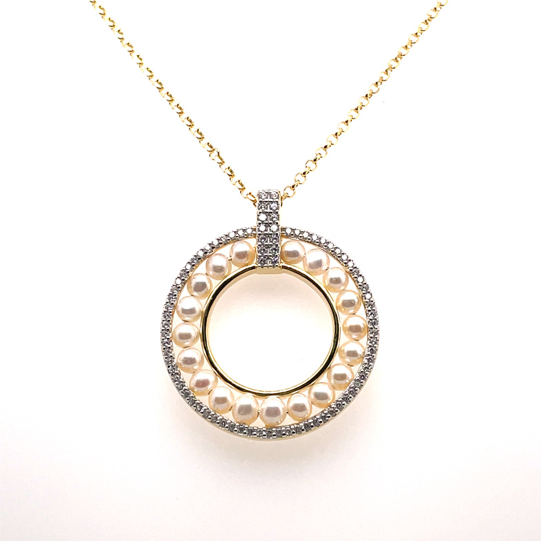 ELLE PEARL/CZ CIRCLE PENDANT/CHAIN; GOLD TONE CHAIN INCLUDED