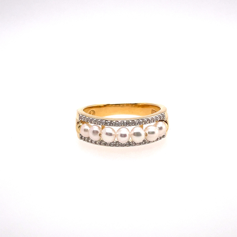 ELLE PEARL/CZ BAND RING; GOLD TONE