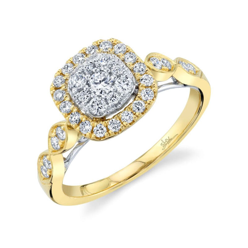 .53CTW DIAMOND CUSHION CLUSTER CENTER/HALO RING CONTAINING: 35 ROUND DIAMONDS; 14KYW