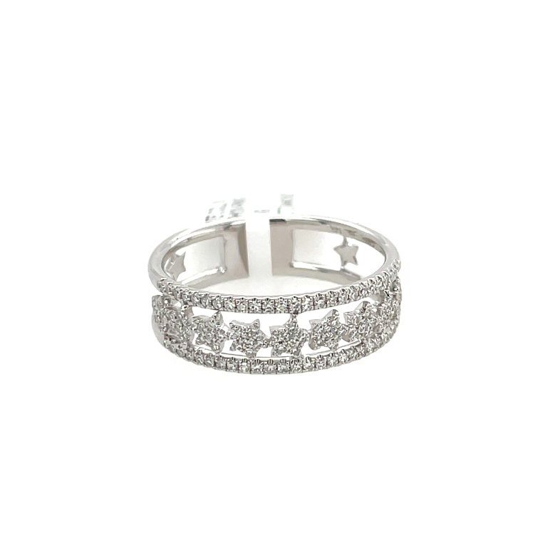 .23CTW DIAMOND 3-ROW STAR CLUSTERS CENTER ROW BAND RING CONTAINING: 104 ROUND PRONG-SET DIAMONDS; 14KW