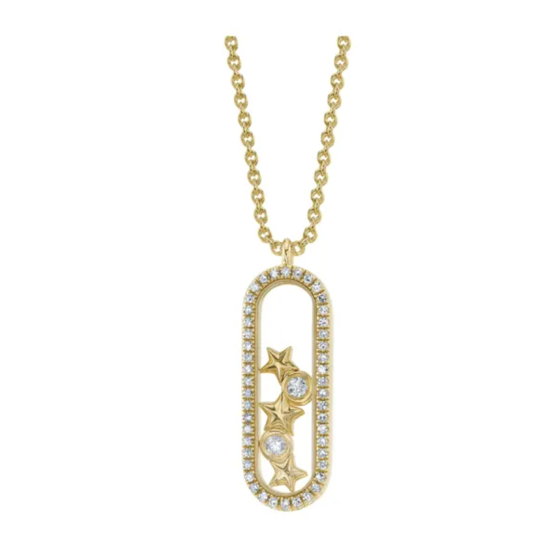 .17CTW DIAMOND ELONGATED OPEN-OVAL W/STARS PENDANT/CHAIN CONTAINING: 48 ROUND DIAMONDS; 14KY CHAIN INCLUDED